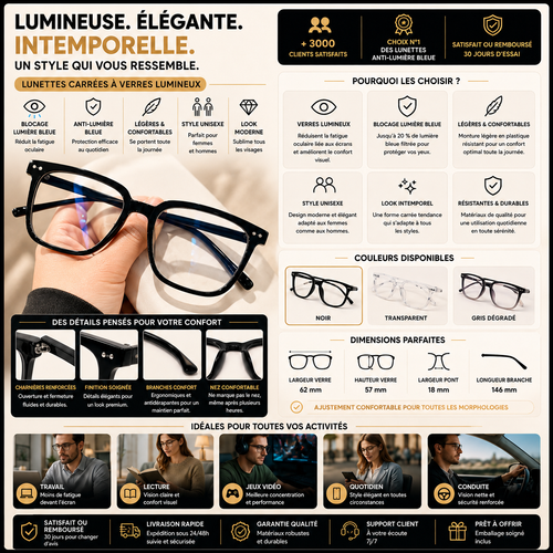 Monture lumineuse Anti bleu lunettes transparentes noir lunettes optiques femmes hommes lunettes